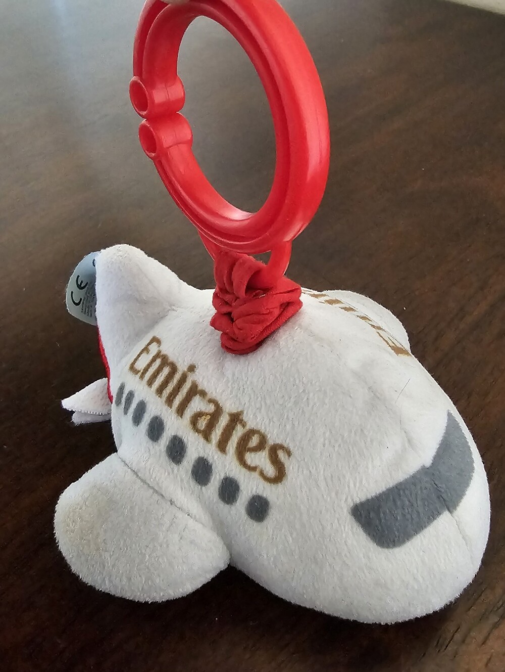 Emirates Airlines Baby‎ Plush Airplane Ring Clip 4" Pull Vibrating Toy Plane
